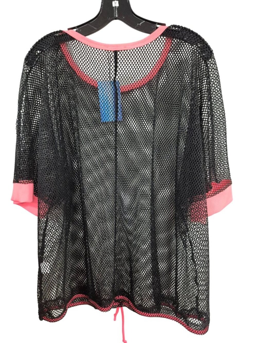 Black Mesh Oversized Top With Pink Trim & Drawstring Hem By Realize 1X